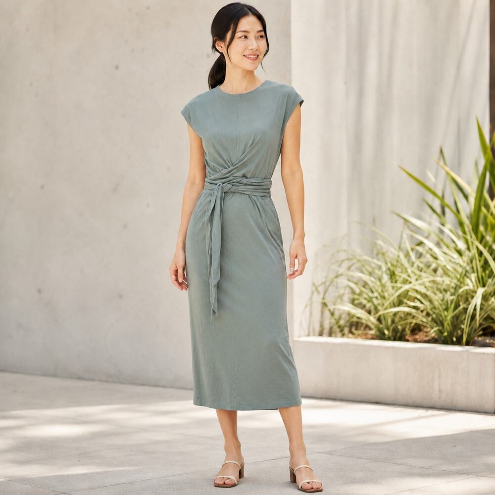 Modern Citizen Fei Tie-Front Organic Cotton Dress Sage Green Women's Medium